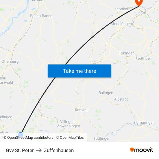 Gvv St. Peter to Zuffenhausen map