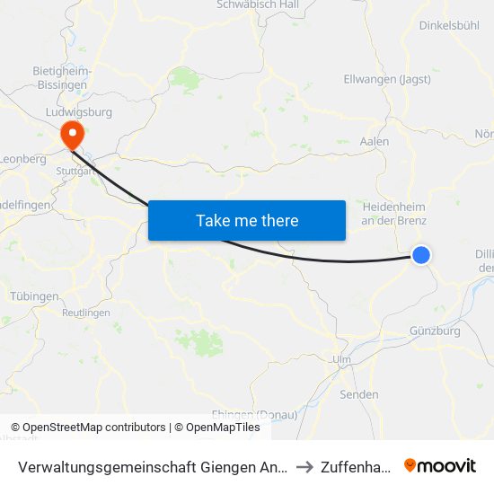 Verwaltungsgemeinschaft Giengen An Der Brenz to Zuffenhausen map