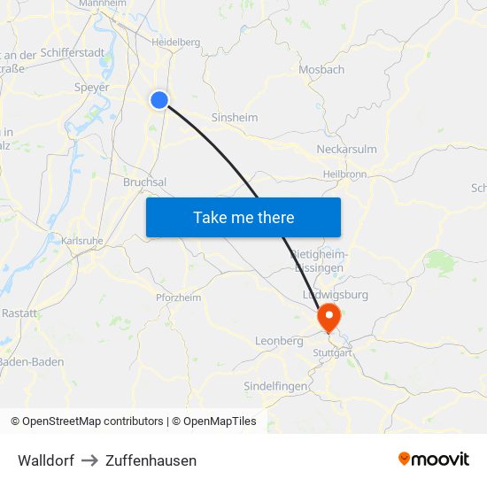 Walldorf to Zuffenhausen map