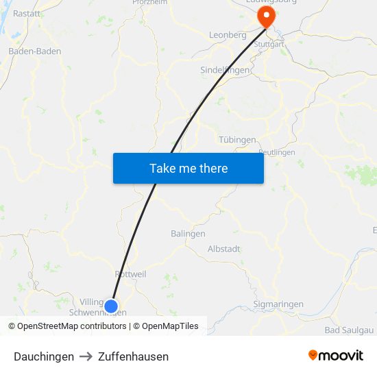 Dauchingen to Zuffenhausen map