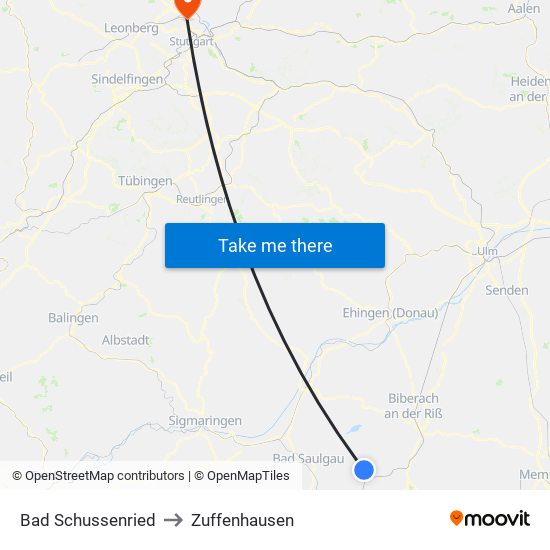 Bad Schussenried to Zuffenhausen map