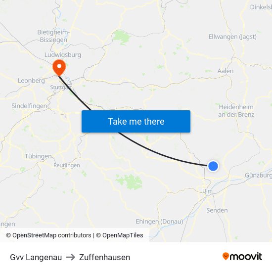 Gvv Langenau to Zuffenhausen map