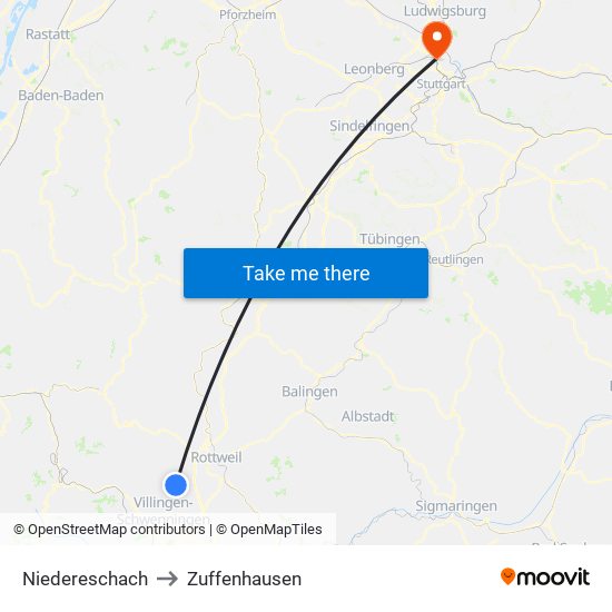 Niedereschach to Zuffenhausen map