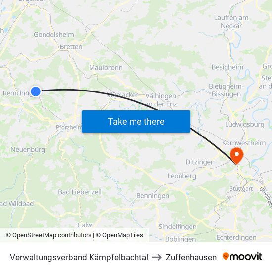 Verwaltungsverband Kämpfelbachtal to Zuffenhausen map