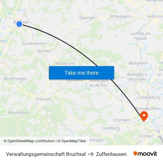 Verwaltungsgemeinschaft Bruchsal to Zuffenhausen map
