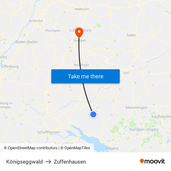 Königseggwald to Zuffenhausen map