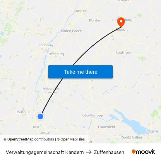 Verwaltungsgemeinschaft Kandern to Zuffenhausen map