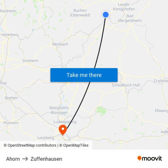 Ahorn to Zuffenhausen map