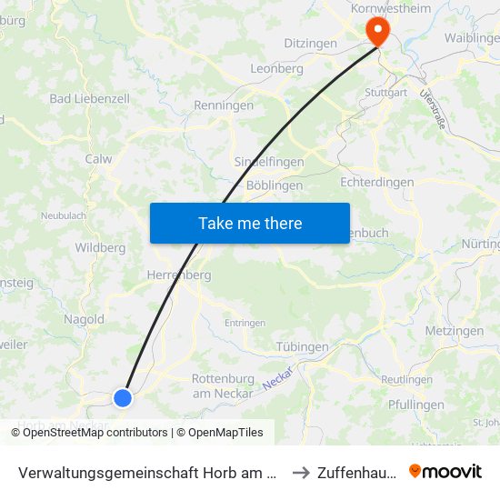 Verwaltungsgemeinschaft Horb am Neckar to Zuffenhausen map