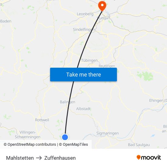 Mahlstetten to Zuffenhausen map