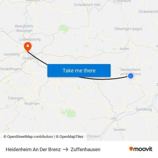 Heidenheim An Der Brenz to Zuffenhausen map