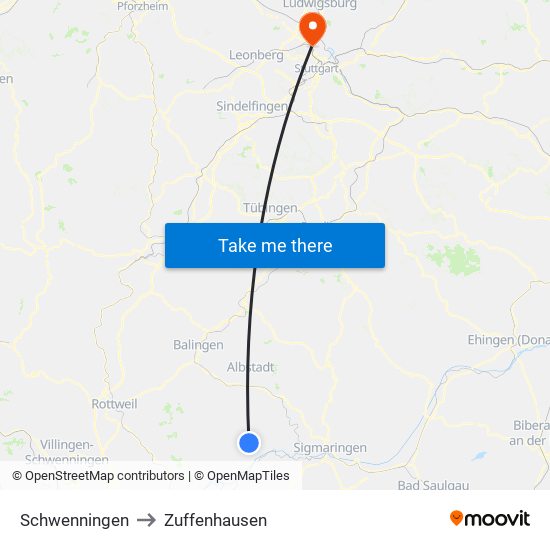 Schwenningen to Zuffenhausen map
