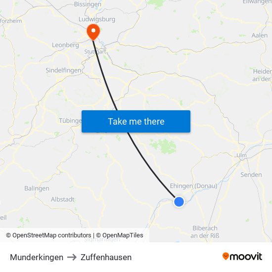Munderkingen to Zuffenhausen map