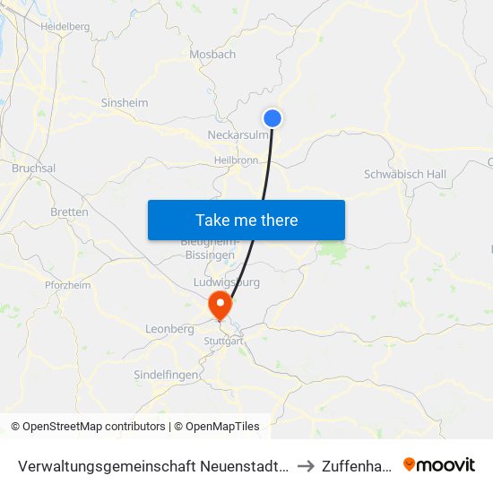 Verwaltungsgemeinschaft Neuenstadt am Kocher to Zuffenhausen map