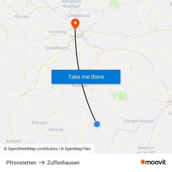 Pfronstetten to Zuffenhausen map