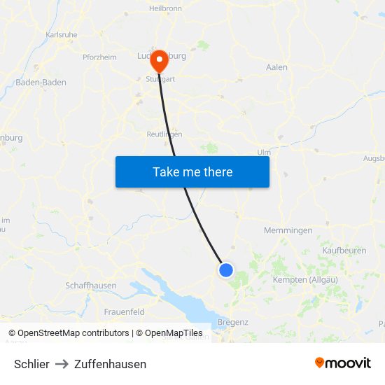 Schlier to Zuffenhausen map