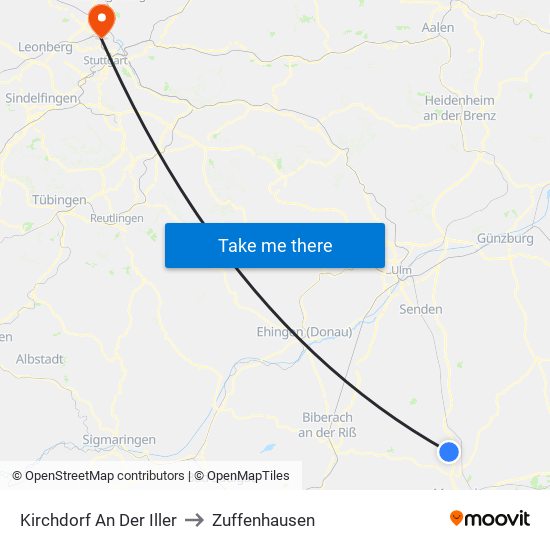 Kirchdorf An Der Iller to Zuffenhausen map
