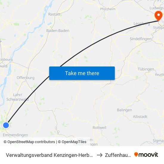 Verwaltungsverband Kenzingen-Herbolzheim to Zuffenhausen map