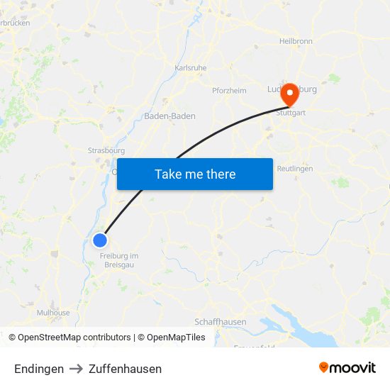 Endingen to Zuffenhausen map