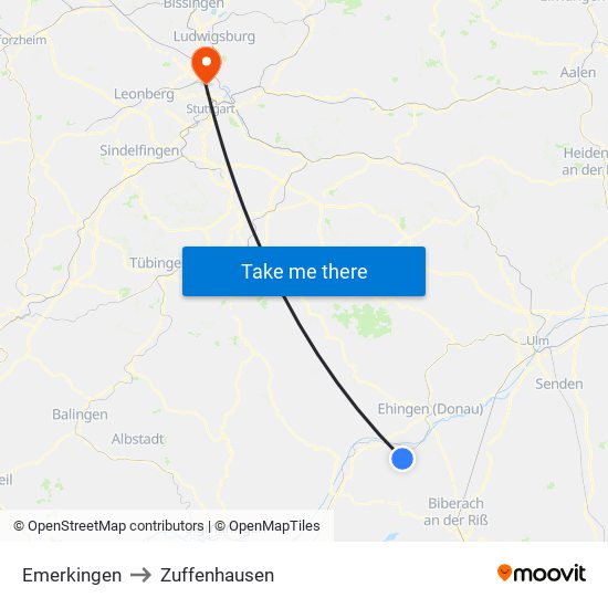 Emerkingen to Zuffenhausen map