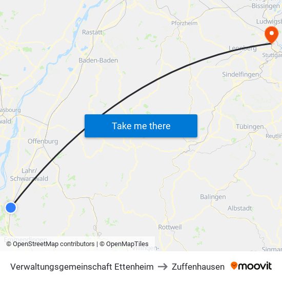 Verwaltungsgemeinschaft Ettenheim to Zuffenhausen map
