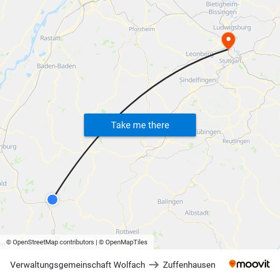 Verwaltungsgemeinschaft Wolfach to Zuffenhausen map