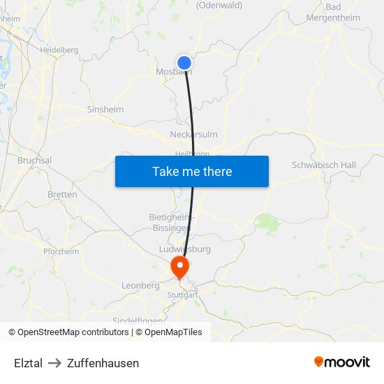 Elztal to Zuffenhausen map