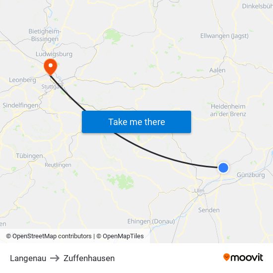 Langenau to Zuffenhausen map