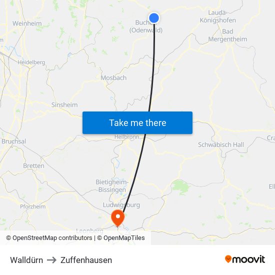 Walldürn to Zuffenhausen map