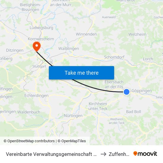 Vereinbarte Verwaltungsgemeinschaft Der Stadt Uhingen to Zuffenhausen map