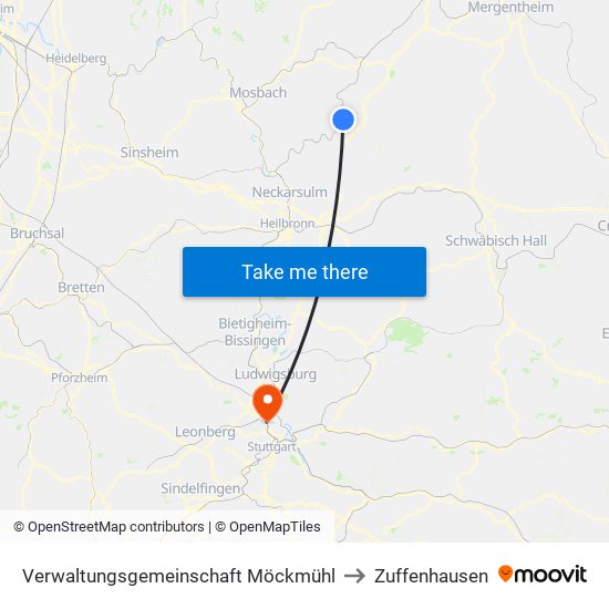 Verwaltungsgemeinschaft Möckmühl to Zuffenhausen map