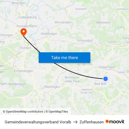 Gemeindeverwaltungsverband Voralb to Zuffenhausen map