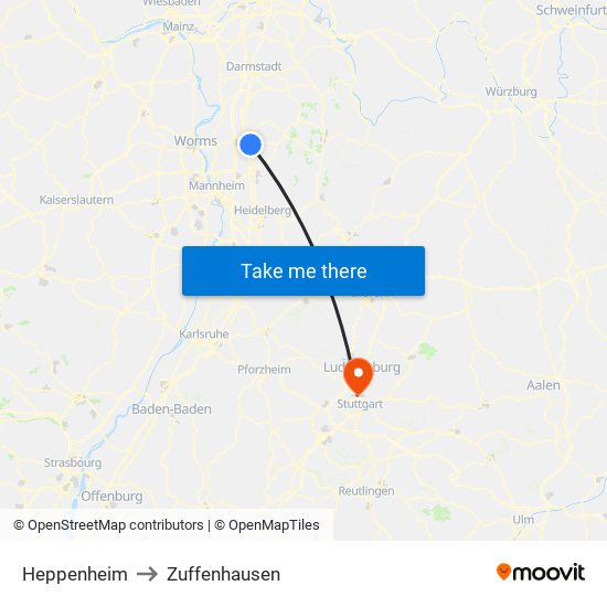 Heppenheim to Zuffenhausen map