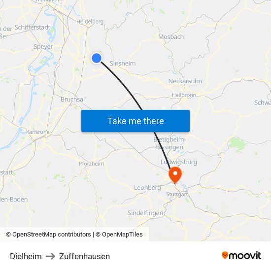Dielheim to Zuffenhausen map