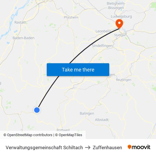 Verwaltungsgemeinschaft Schiltach to Zuffenhausen map