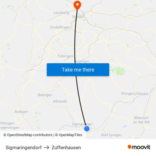 Sigmaringendorf to Zuffenhausen map