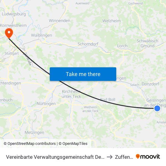 Vereinbarte Verwaltungsgemeinschaft Der Stadt Geislingen An Der Steige to Zuffenhausen map