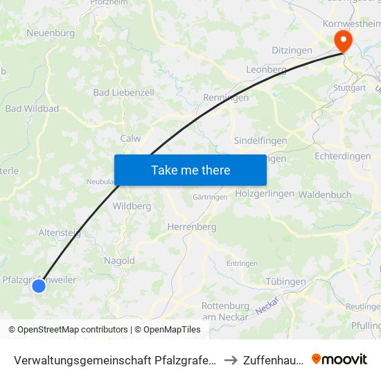 Verwaltungsgemeinschaft Pfalzgrafenweiler to Zuffenhausen map