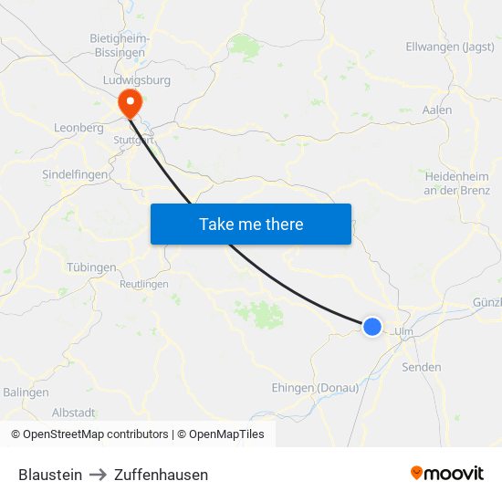 Blaustein to Zuffenhausen map