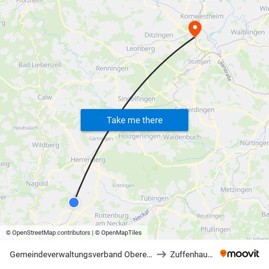 Gemeindeverwaltungsverband Oberes Gäu to Zuffenhausen map