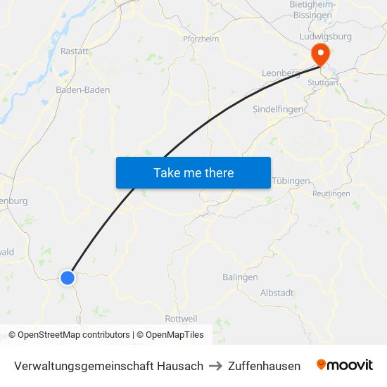 Verwaltungsgemeinschaft Hausach to Zuffenhausen map