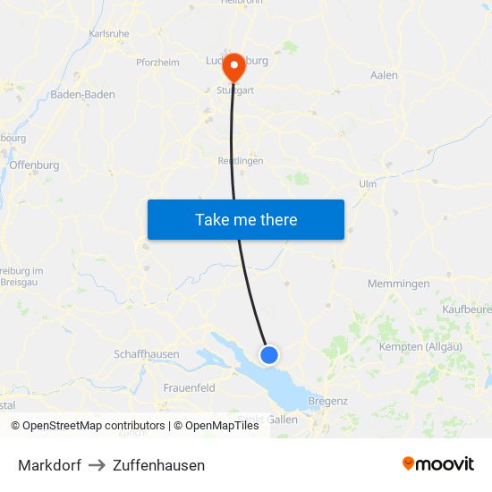 Markdorf to Zuffenhausen map