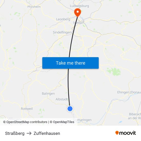 Straßberg to Zuffenhausen map