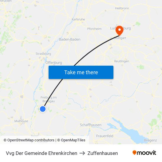 Vvg Der Gemeinde Ehrenkirchen to Zuffenhausen map