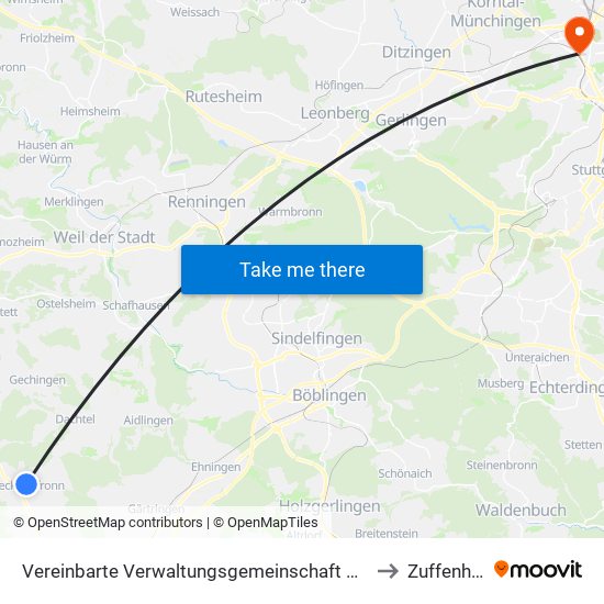 Vereinbarte Verwaltungsgemeinschaft Der Stadt Herrenberg to Zuffenhausen map