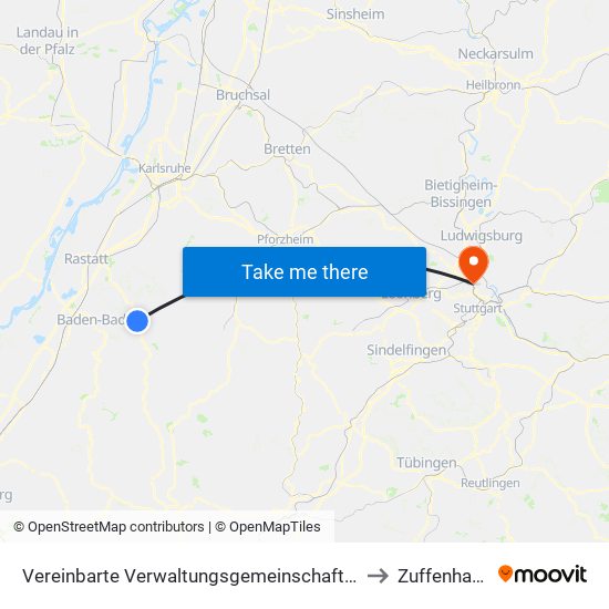 Vereinbarte Verwaltungsgemeinschaft Gernsbach to Zuffenhausen map