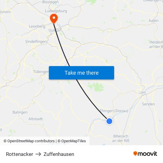 Rottenacker to Zuffenhausen map
