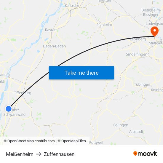 Meißenheim to Zuffenhausen map