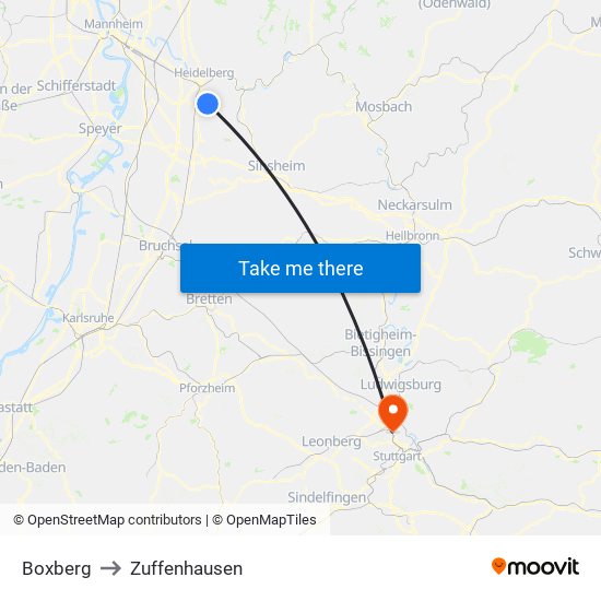 Boxberg to Zuffenhausen map