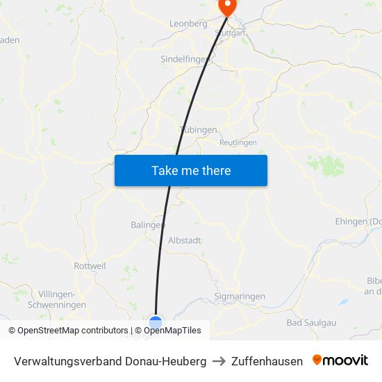 Verwaltungsverband Donau-Heuberg to Zuffenhausen map
